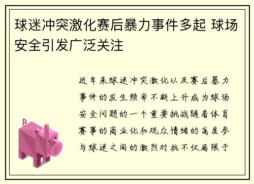 球迷冲突激化赛后暴力事件多起 球场安全引发广泛关注